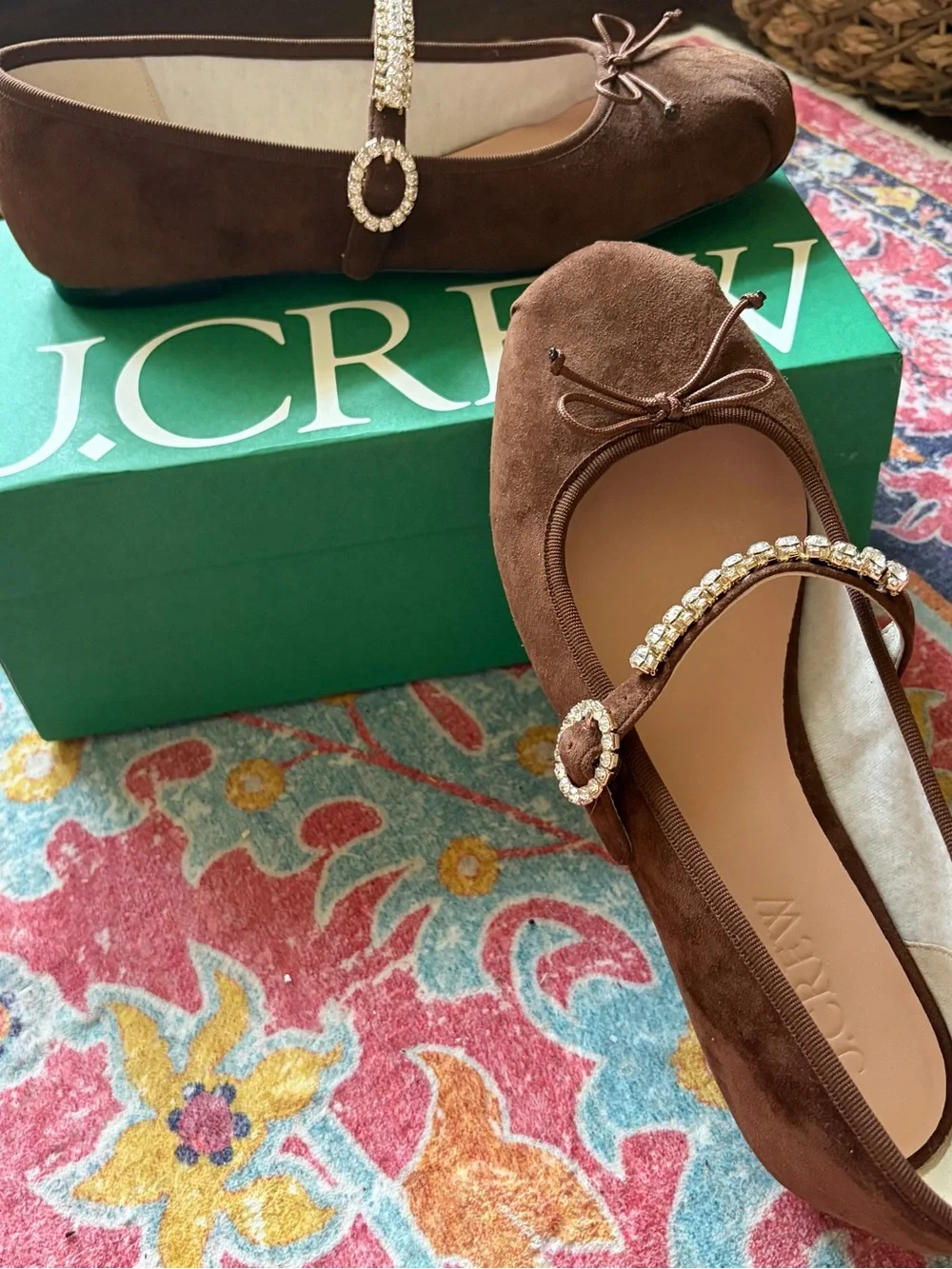J CREW Logan Embellished Mary Jane Ballet Flat in Chocolate Suede Size 10 NIB